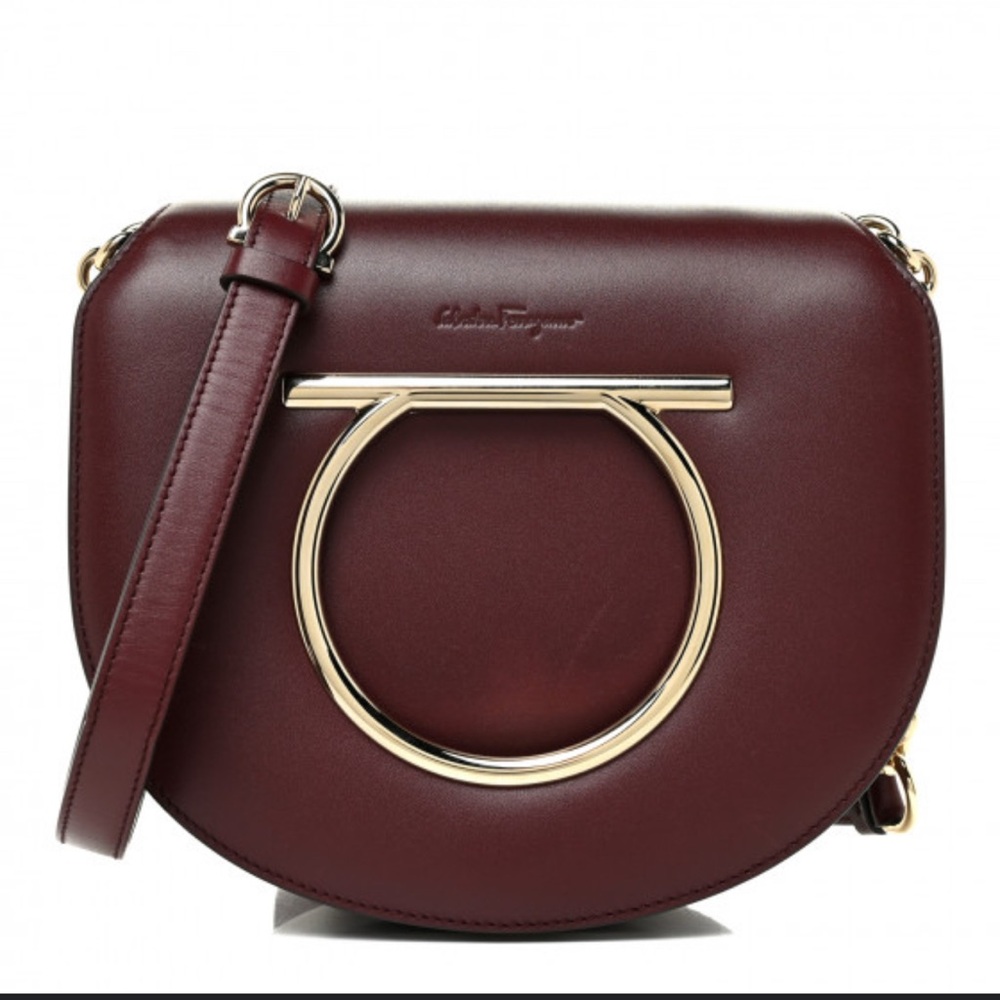 Salvatore Ferragamo Burgundy Crossbody Bag with Gold Accent
